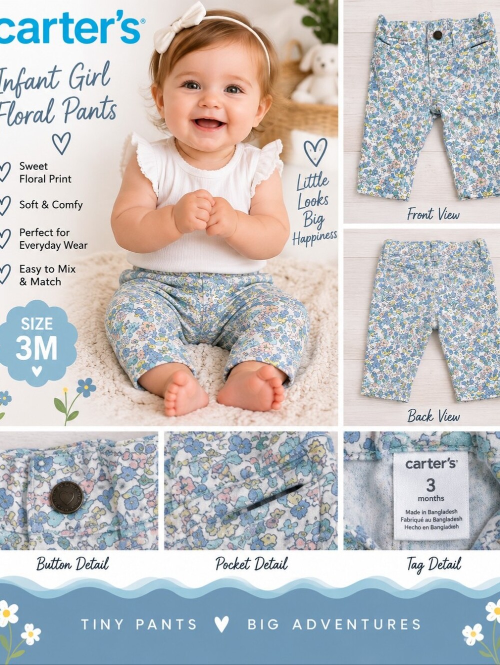 Carters infant girl 3m blue floral pants #29